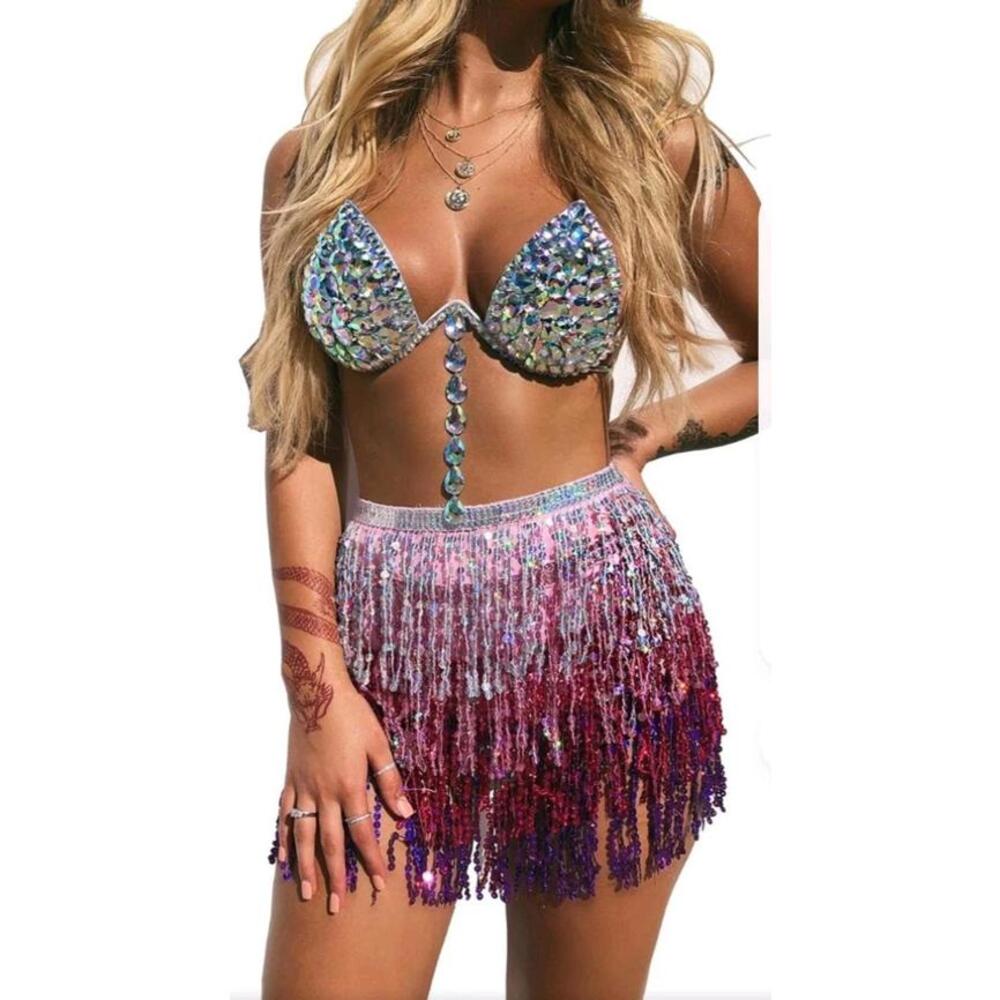 Women's Skirt Boho Fringe Skirt Tassel Belly Dance Hip Scarf Party Skirts Belts